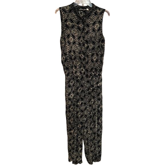 Soft Surroundings Bali Jumpsuit Safari Batik Flowy Loose Leg Black/Tan Size M - Picture 3 of 10